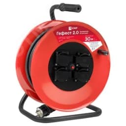 Удлинитель на катушке Гефест 2.0 4 гнезда 30м с заземлением и предохранителем КГ 3*2,5 16А/3,5кВ тIP44 PROxima