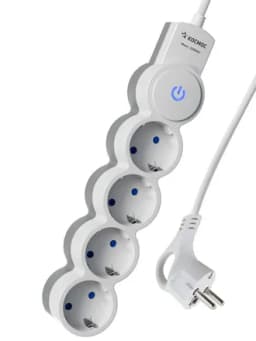 Удлинитель 4х3м с заземл. IP20 с выкл. 10А 2200Вт 220В защ. шторки ПВС 3х1 бел. КОСМОС YKsm3m-4g-Z-V10A-W