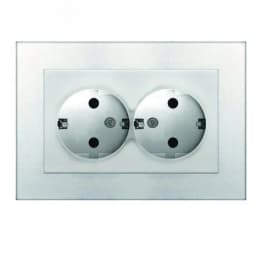 Розетка двухместная UNIVersal серия Афина с/з, с/у, 16А, 220В, серебро (еврослот), механизм