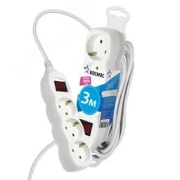 Удлинитель 3м, 3гн. земля, выключ. ПВС 1мм2, КОСМОС