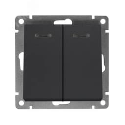 Выключатель двухклавишный с подсветкой UNIVersal серия Афина, с/у, 10А, 220В, графит (еврослот), механизм