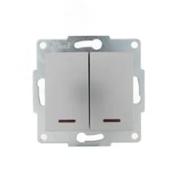 KARINA Выключатель двойной с подсветкой матовое серебро  (10шт/120шт)