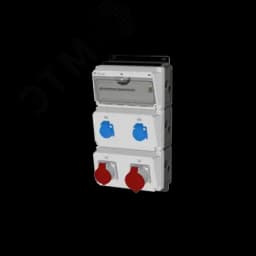 Комбинация розеток , Вход М40, клеммы, УЗО 4P/63A/30mA, 1xCEE32A5p, 1xCEE16A5p, 2xSchuko16A, IP44. 00-00033750 AlpenBox