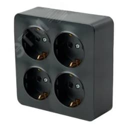 Розетка четырехместная квадратная с/з 250В 10А серия София черный матовый STEKKER