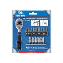 Набор вставок (бит) и головок с трещоткой 1/4", TORX, HEX, PH, 15 предметов