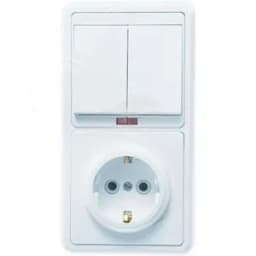 БЭЛЛА Блок БКВР-055 Выключатель двухклавишный с индикацией + розетка с заземлением белый