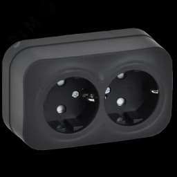 GLORY Розетка 2-местная для открытой установки с заземлением с защитными шторками 16А РСш22-3-ХЧм черный матовый IEK ERH24-K02M-16