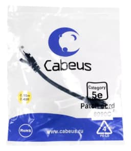 Патч-корд Cabeus PC-UTP-RJ45-Cat.5e-0.15m-BK (U/UTP, CAT.5E, PVC, 0.15 м, черный) (8990c)