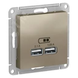 Розетка ATLASDESIGN USB 5В 1 порт x 2,1 А 2 порта х 1,05 А механизм шампань Systeme Electric