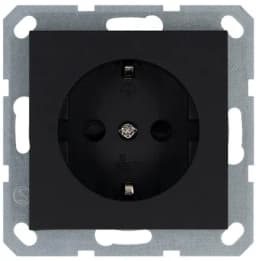 Розетка 1-м Shuko 16А IP20 с заземл. защ. шторки механизм черн. матов. soft touch Jasmart G5501PB