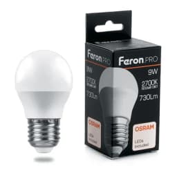Лампа светодиодная FeronPRO LB1409 Шарик E27 9W 2700K OSRAM LED 38080