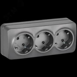 GLORY Розетка 3-местная для открытой установки с заземлением без защитных шторок 16А РС23-3-ХСм сталь матовый IEK