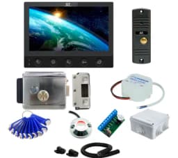 Комплект СКУД и видеодомофона ST 7" с видеопанелью с электромеханическим замком считывателем и ключами TM (черный) Space Technology