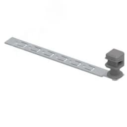 Держатель круглого проводника с помощью зажима с двумя болтами на пластине под черепицу L-210. Материал - горячеоцинкованная сталь.