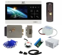 Комплект СКУД и сенсорного видеодомофона ST 4.3" с электромеханическим замком считывателем и ключами TM (черный) Space Technology