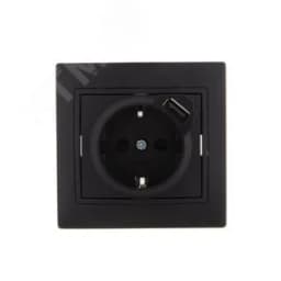 MIRA Розетка с\з +USB  чёрный бархат со вставкой (10шт/120шт)