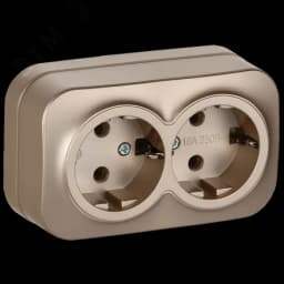 GLORY Розетка 2-местная для открытой установки с заземлением без защитных шторок 16А РС22-3-ХШм шампань матовый IEK