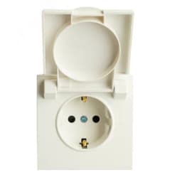 Розетка 1-местная с крышкой с защ. штор с/з, 250В, 16А, серия Эмилир, белый фарфор, soft touch FERON