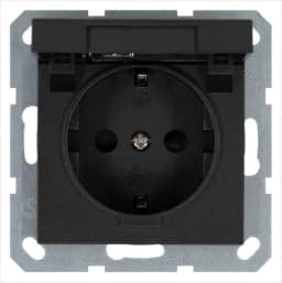 Розетка 1-м Shuko 16А IP20 с заземл. защ. шторки с крышкой механизм антрацит Jasmart G5505B