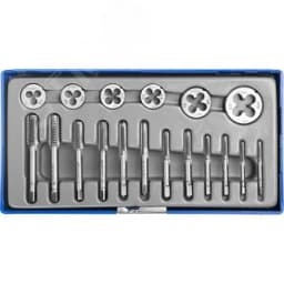 Набор метчиков и плашек в пластиковом боксе, сталь 9ХС 18 предметов