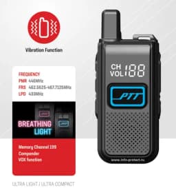 Рация YANTON T-S2 400-480 МГц, 199 каналов, 3 Вт, зарядка от USB, миниатюрная