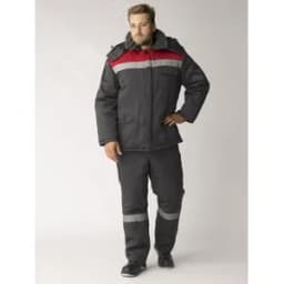 Костюм зимний Труженик-Ультра (ткань Смесовая,210) брюки, темно-серый красный, 64-66 170-176