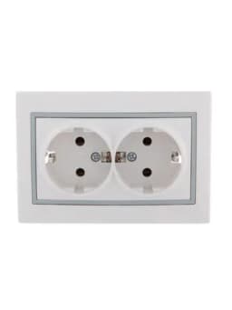 Розетка 2-м СП Mira 16А IP20 с заземл. с сер. вставкой керамика бел. LEZARD 701-0215-127