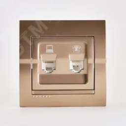 DERIY Розетка компьютер+телефон светло-коричневая металлик