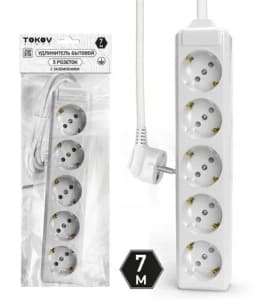 Удлинитель 5х7м с заземл. 10А 3х1.5 TOKOV LIGHT TKL-C01-BU5-7-1.5-Z