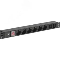 Блок распредедения питания 6 розеток,2 С13 с LED выключателем 1U, кабель 2м вилка ITK