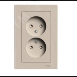 ATLASDESIGN РОЗЕТКА двойная без заземления со шторками,16А, в сборе, ПЕСОЧНЫЙ