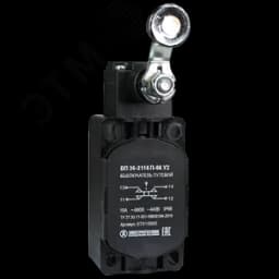 Выключатель путевой ВП 36-2116П-66 У2, рычаг со стальным роликом, 1з+1р, безинерционный, 30х60 мм, без сальника, 3А, IP66