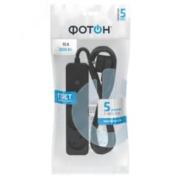 Удлинитель сетевой 10-53S, 5м, 3 розетки, 10А, с выкл., Черный