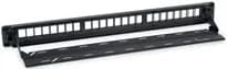 Патч-панель модульная 19" (1U) 24 порта RJ-45 кат.5е (PP-1U-24P-5e-M) Пожтехкабель СКС (201-005) - Модульная патч-панель, 1U, 24 порта, категория 5Е, для неэкранированных модулей, с задним кабельным организатором (без модулей)