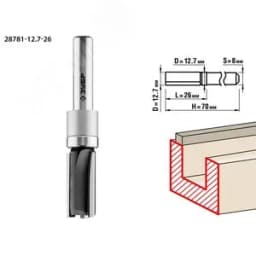 Фреза пазовая прямая с верхним подшипником 12.7x26мм, хвостовик 8мм