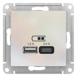 РОЗЕТКА USB ATLASDESIGN A+С, 5В/2,4А, 2х5В/1,2А, механизм, ЖЕМЧУГ Systeme Electric