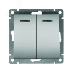 Выключатель двухклавишный с подсветкой UNIVersal серия Афина , с/у, 10А, 220В, серебро (еврослот), механизм
