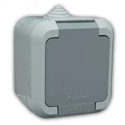 Розетка с крышкой с/з IP 44 серый