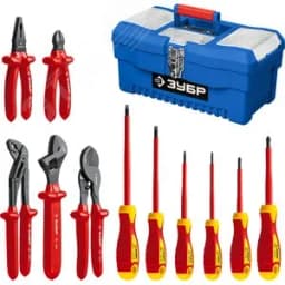 Набор: Губцевый инструмент, диэлектрический, высоковольтный до ~1000В, маслобензостойкая рукоятка, 12предм, Профессионал 2214-H12