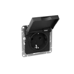Розетка СП Эпика 16А IP44 с заземл. защ. шторки с крышкой механизм черн. EKF UP1-SOB-111-44