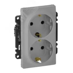 Valena LIFE Розетка силовая двойная 2х2К+З 16А 250В с лицевой панелью со шторками безвинтовые зажимы алюминий