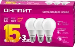 Лампа светодиодная 90 606 OLL-A60-15-230-2.7K-E27-PACK3 ОНЛАЙТ 90606