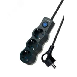 Удлинитель 5м, ПВС 3х0.75 3 гнезда, заземление, выключатель 10А черный YKsm5m-3g-Z-V10A-B КОСМОС