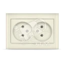 Розетка Бриллиант двойная без заземления с защитной шторкой слоновая кость