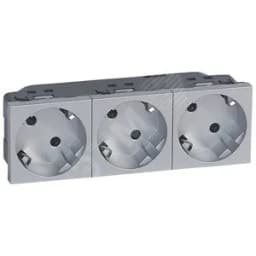 Mosaic Розетка тройная 3Х2К+З с заземлением немецкий стандарт 45 град. Алюминий Legrand Euro