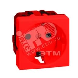 Розетка 2P+E Schuko со шторками, безвинтовой зажим, 16А 250В, S27, красный