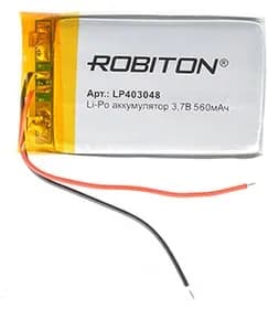 Аккумулятор литий-полимерный (Li-Pol) 560мАч 3.7В, с защитой, Robiton LP403048