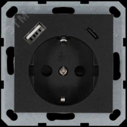 Розетка Schuko с USB A+C с защитными шторками 16A 250V~ 2P+T USB 25W, цвет Антрацит Jasmart