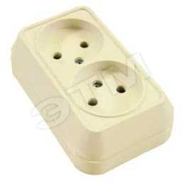 Розетка двойная наружная без заземления бежевая