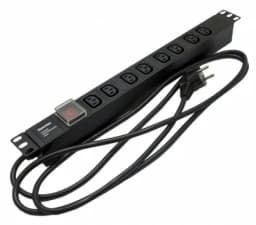 Блок розеток для 19" шкафов выключатель с подсветкой Hyperline SHE19-8IEC-S-2.5EU (Черный)